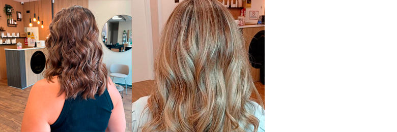 Estilista realizando corte de cabello femenino con acabado natural